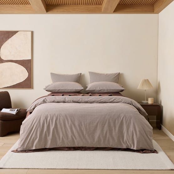 Stonewashed Cotton Chocolate Mini Gingham Quilt Cover Separates 