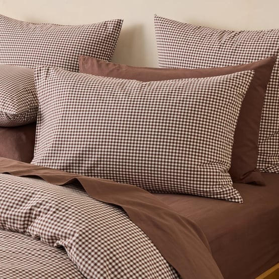 Stonewashed Cotton Chocolate Mini Gingham Pillowcases