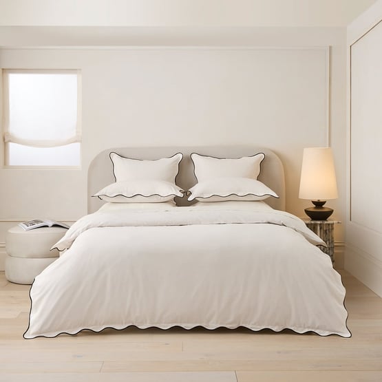 Hallie Scallop Coconut & Black Quilt Cover Set & Separates