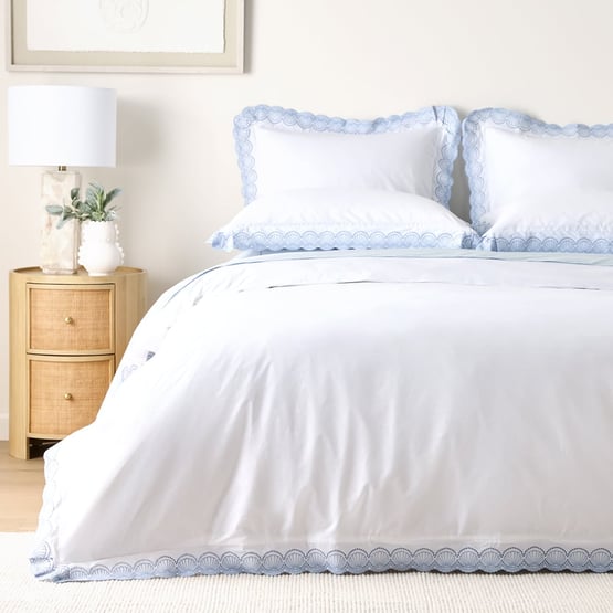 Broderie Shell White & Blue Quilt Cover Set + Separates