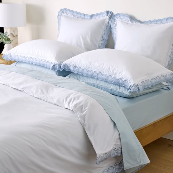Broderie Shell White & Blue Quilt Cover Set + Separates