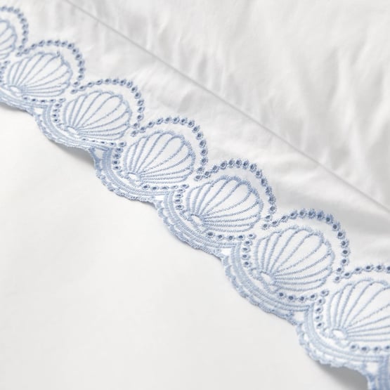 Broderie Shell White & Blue European Pillowcase