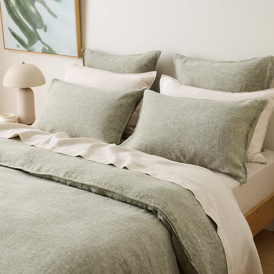 Vintage Washed Linen Dill Quilt Cover Separates
