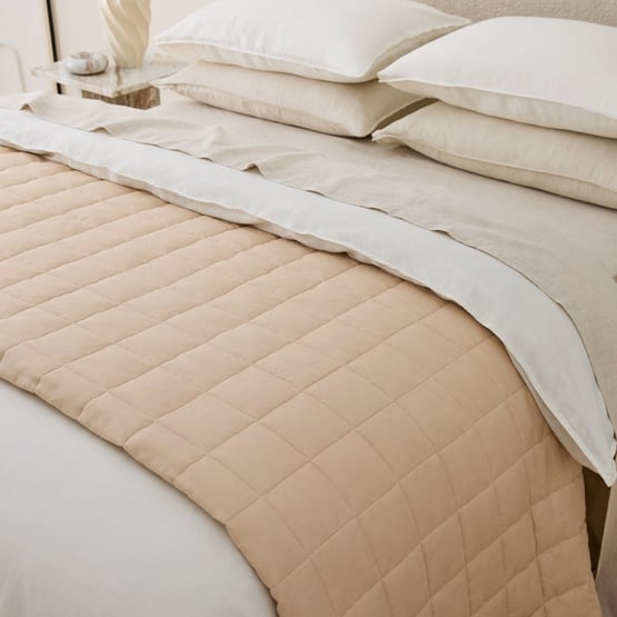 Vintage Washed Linen Macadamia Quilted Bedcover