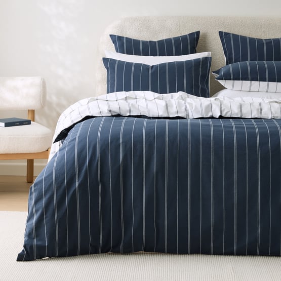 Stonewashed Cotton Navy Pencil Stripe Quilt Cover Separates