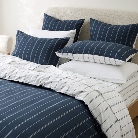 Stonewashed Cotton Navy Pencil Stripe Quilt Cover Separates