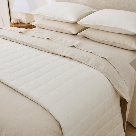 Vintage Washed Linen Coconut Quilted Bedcover