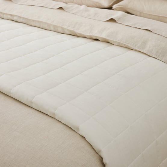 Vintage Washed Linen Coconut Quilted Bedcover