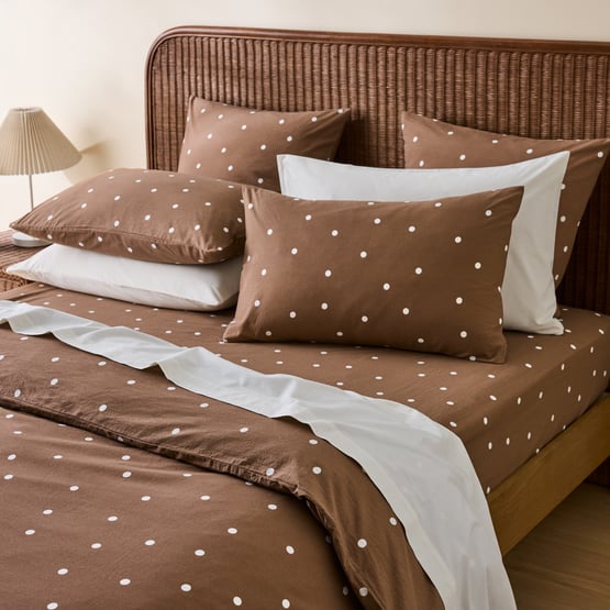 Stonewashed Cotton Fudge & Coconut Spot Quilt Cover Separates