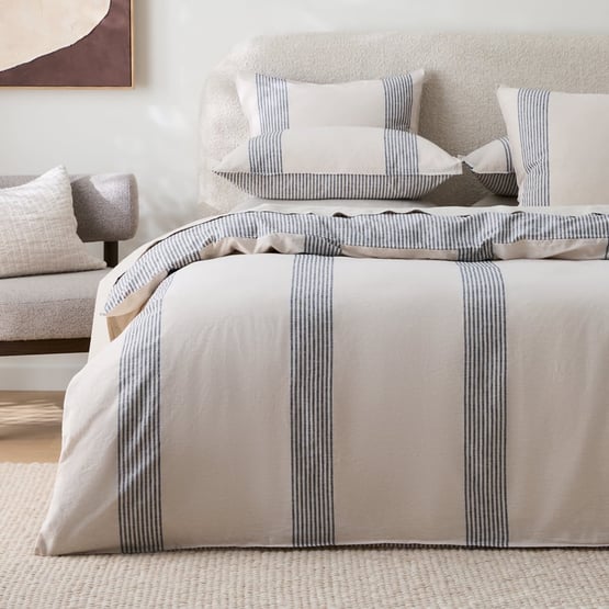 Linen Cotton Natural & Black Soho Stripe Quilt Cover Set + Separates