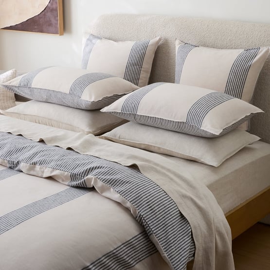 Linen Cotton Natural & Black Soho Stripe Quilt Cover Set + Separates