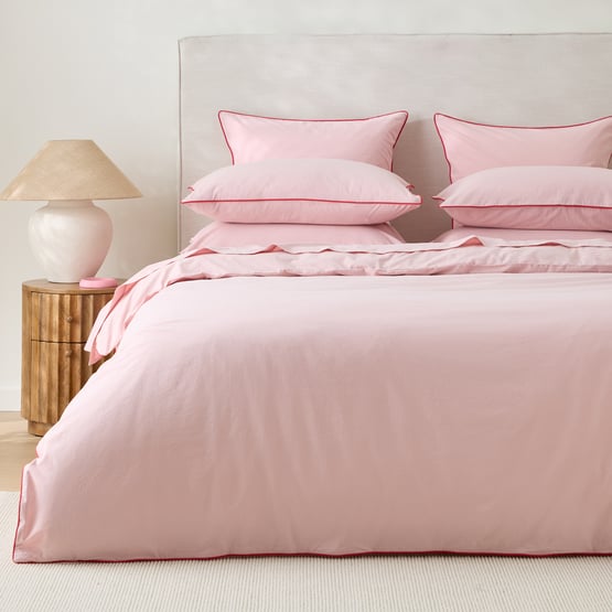 Stonewashed Cotton Peony & Salsa Piped Quilt Cover Separates