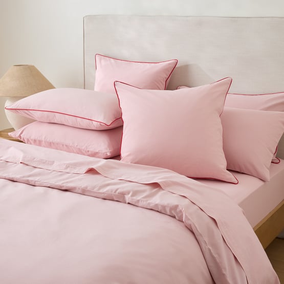 Stonewashed Cotton Peony & Salsa Piped Pillowcases
