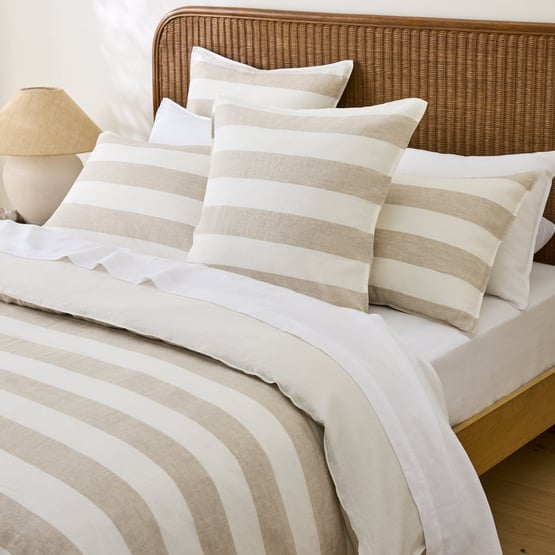 Vintage Washed Linen Linen & White Wide Stripe Pillowcases  