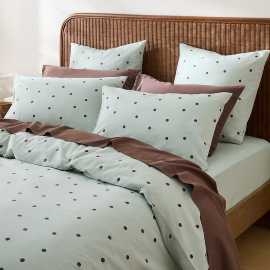 Stonewashed Cotton Mint & Chocolate Spot Quilt Cover Separates 