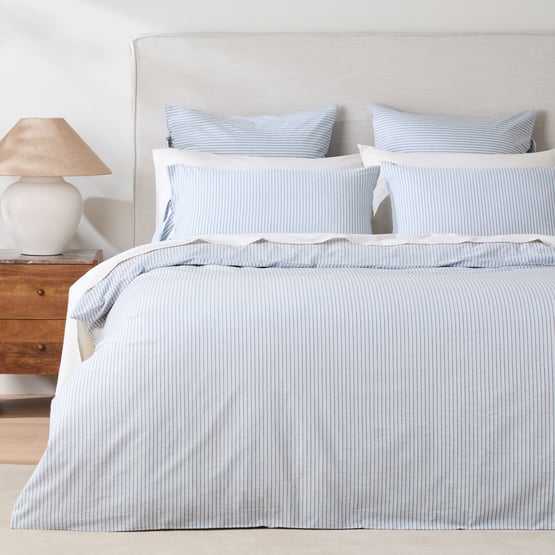 Stonewashed Cotton Blue & Chocolate Thin Stripe Quilt Cover Separates 