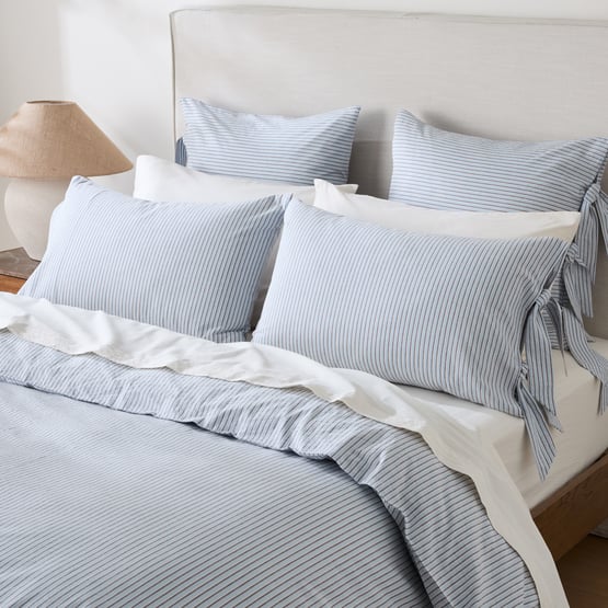 Stonewashed Cotton Blue & Chocolate Thin Stripe Quilt Cover Separates 
