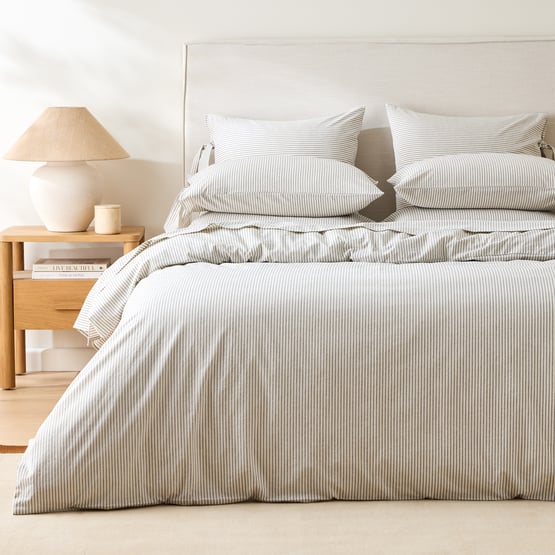 Stonewashed Cotton Coconut & Onyx Thin Stripe Quilt Cover Separates