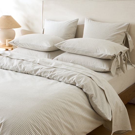 Stonewashed Cotton Coconut & Onyx Thin Stripe Quilt Cover Separates