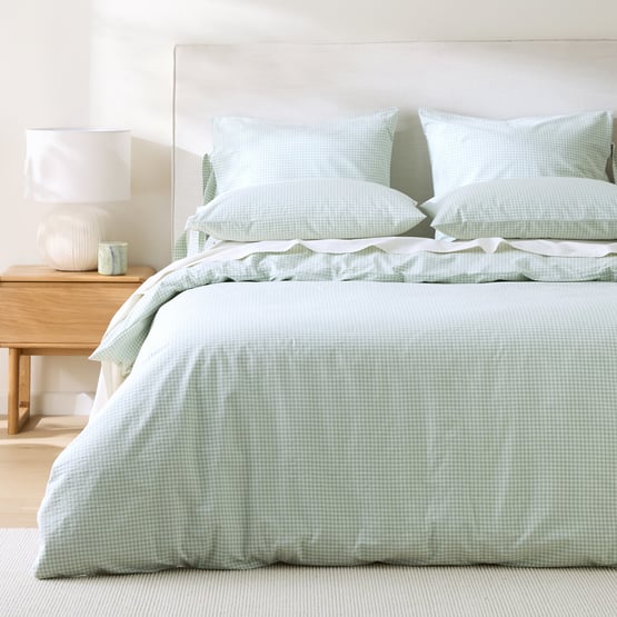 Stonewashed Cotton Mint Mini Gingham Quilt Cover Separates