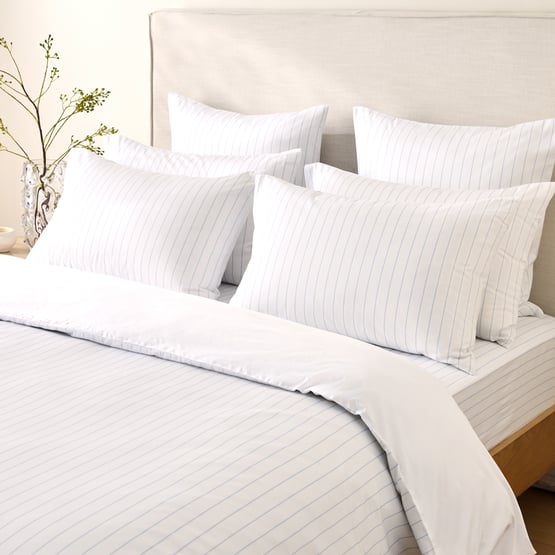 Bamboo Cotton White & Clearwater Blue Stripe Quilt Cover Set + Separates
