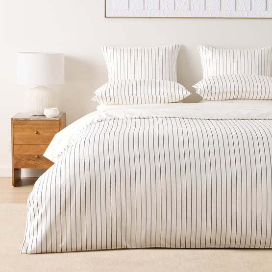Bamboo Cotton Coconut & Onyx Stripe Quilt Cover Separates