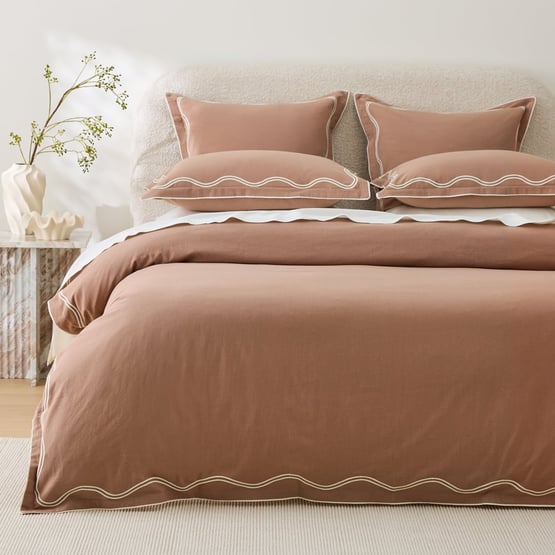 Hailey Wave Mocha & Coconut Quilt Cover Set + Separates