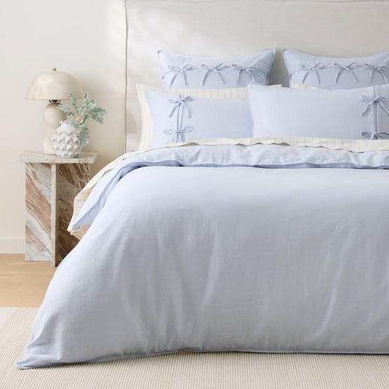 Elisa Blue Bow Quilt Cover Set + Separates