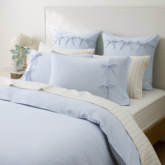 Elisa Blue Bow Quilt Cover Set + Separates