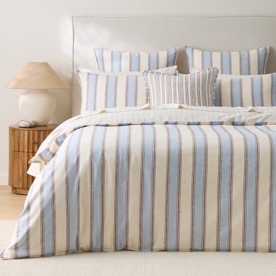 Remi Blue Stripe Linen Cotton Quilt Cover Set + Separates
