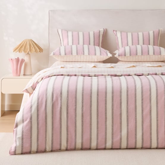 Remi Pink Stripe Linen Cotton Quilt Cover Set + Separates