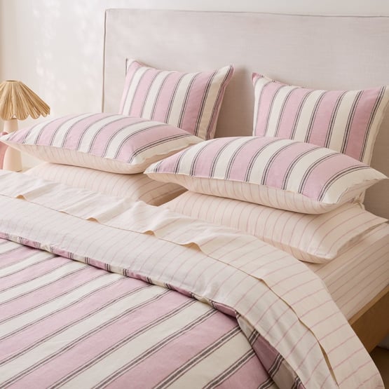 Remi Pink Stripe Linen Cotton Quilt Cover Set + Separates