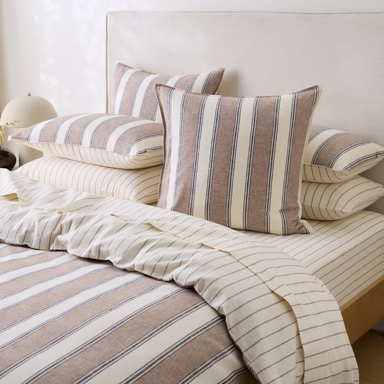 Remi Mocha Stripe Linen Cotton European Pillowcase