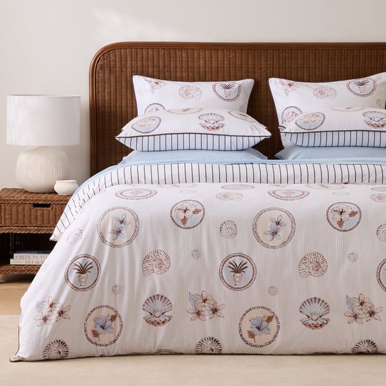 Island Drift Chocolate & Blue Quilt Cover Set + Separates