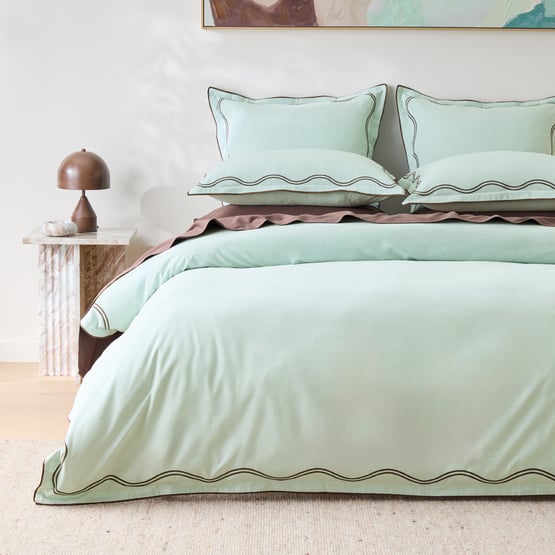 Hailey Wave Mint & Chocolate Quilt Cover Set + Separates