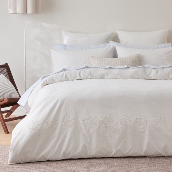 Soleil Coconut Broderie Quilt Cover Set + Separates 
