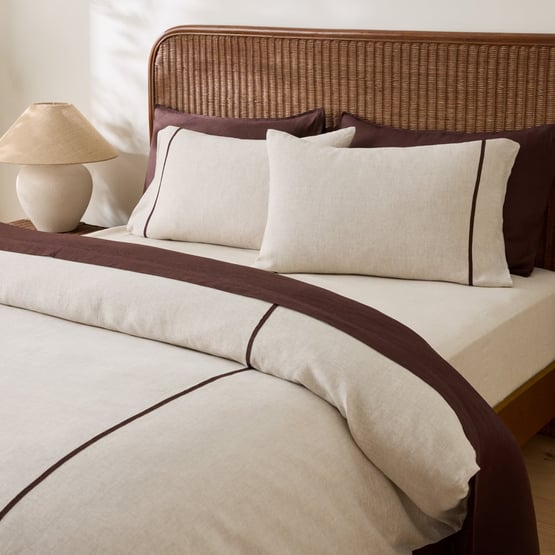 Vintage Washed Linen Linen & Chocolate Panel Quilt Cover Separates