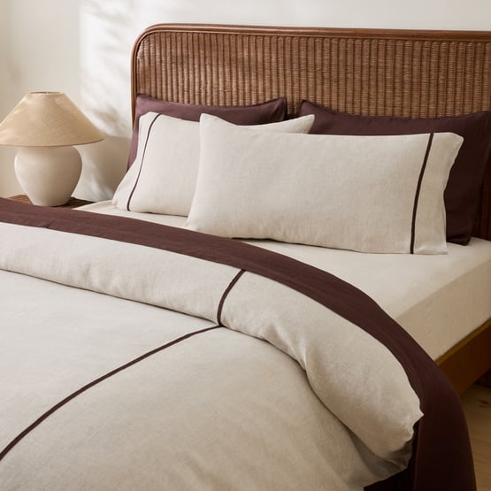 Vintage Washed Linen Linen & Chocolate Panel Pillowcases 