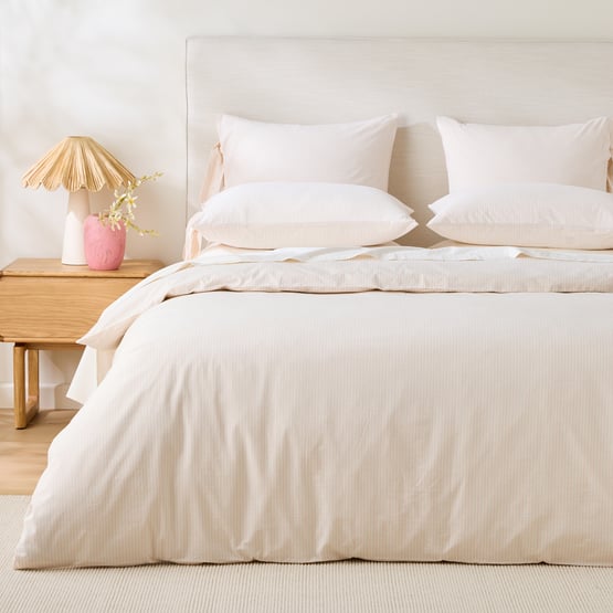 Stonewashed Cotton Coconut & Peony Thin Stripe Quilt Cover Separates