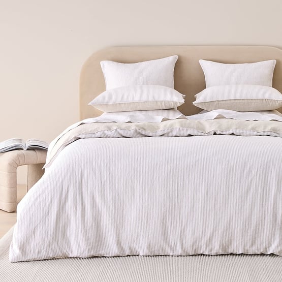 Vintage Washed Linen Linen & White Stripe Quilt Cover Separates