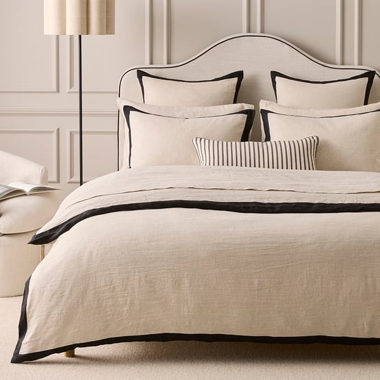 Vintage Washed Linen Linen & Onyx Border Quilt Cover Separates