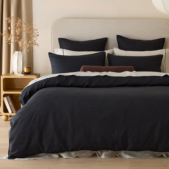 Vintage Washed Linen Liquorice Quilt Cover Separates
