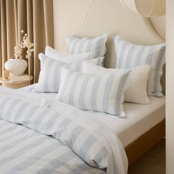 Frankie Scallop Dusty Blue Quilt Cover Set + Separates