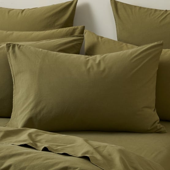 Stonewashed Cotton Olive Pillowcases
