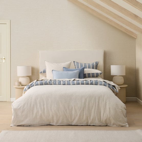 Bluestone Stripe Linen Cotton Quilt Cover Set + Separates