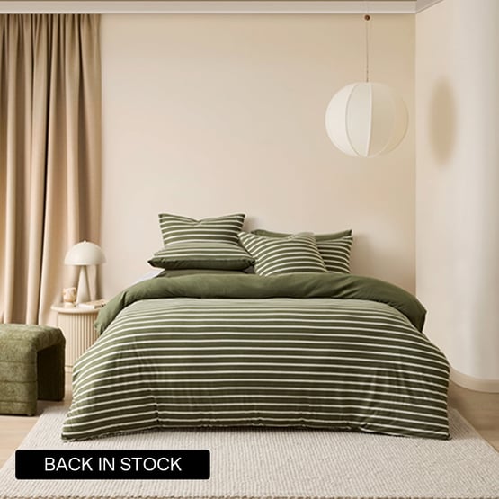 Ultra Soft Jersey Olive & Oat Stripe Quilt Cover Separates