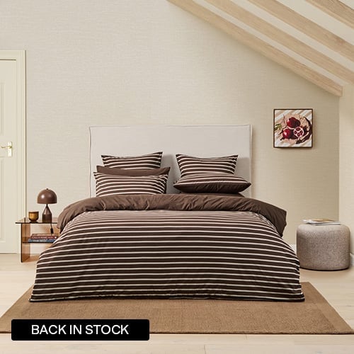Ultra Soft Jersey Chocolate & Oat Stripe Quilt Cover Separates