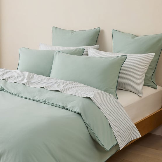 Stonewashed Cotton Mineral & Seapine Piped Quilt Cover Separates