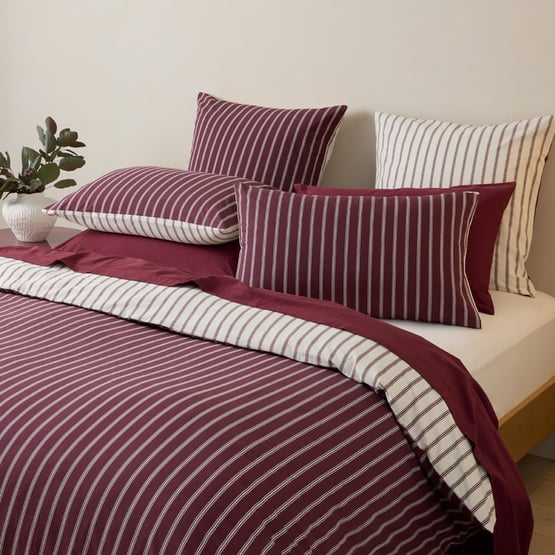 Stonewashed Cotton Burgundy & Coconut Stripe Quilt Cover Separates