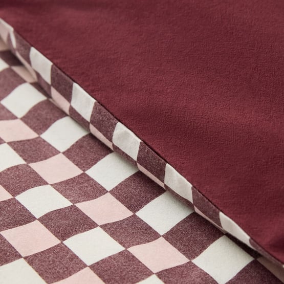 Stonewashed Cotton Burgundy & Peony Check Quilt Cover Separates